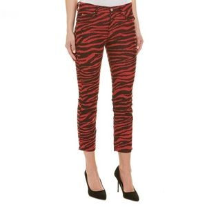 Isabel Marant Apollo Corduroy Animal Print Cropped Pants Red Black Size 8